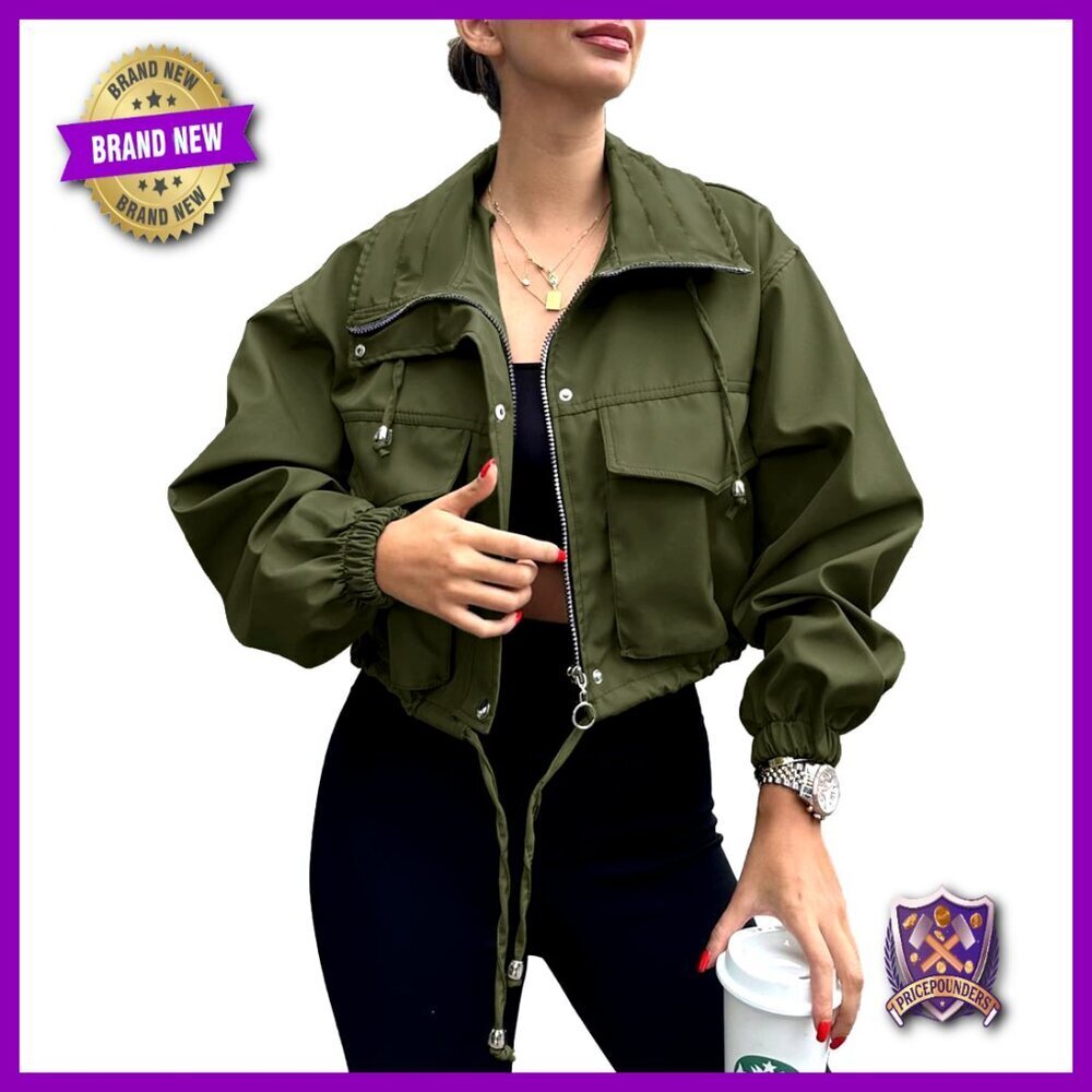 Cropped Oversized Utility Anorak Lightweight Zip Up Jacket with Pockets
